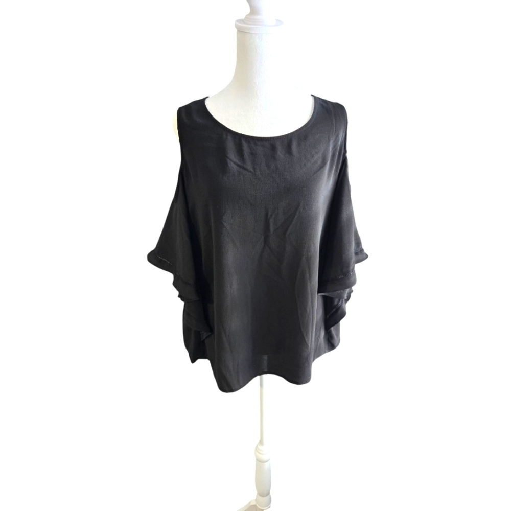 I Jeans By Buffalo Pullover Cold Shoulder Flutter Sleeve Blouse Size L